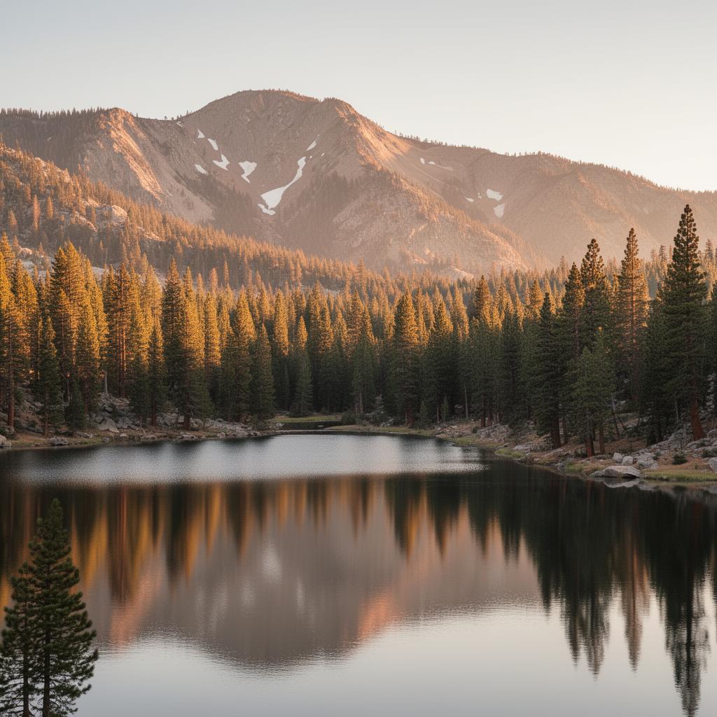 Mountain lake reflecting the pines